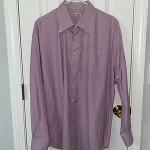 Peter Millar XL Mens button down shirt. purple with thin green and white plaid